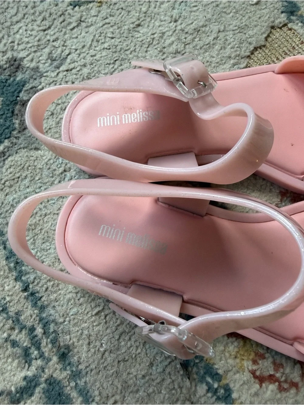 Mini Melissa Girls' Sparkle Pink Jelly Buckle Sandals
